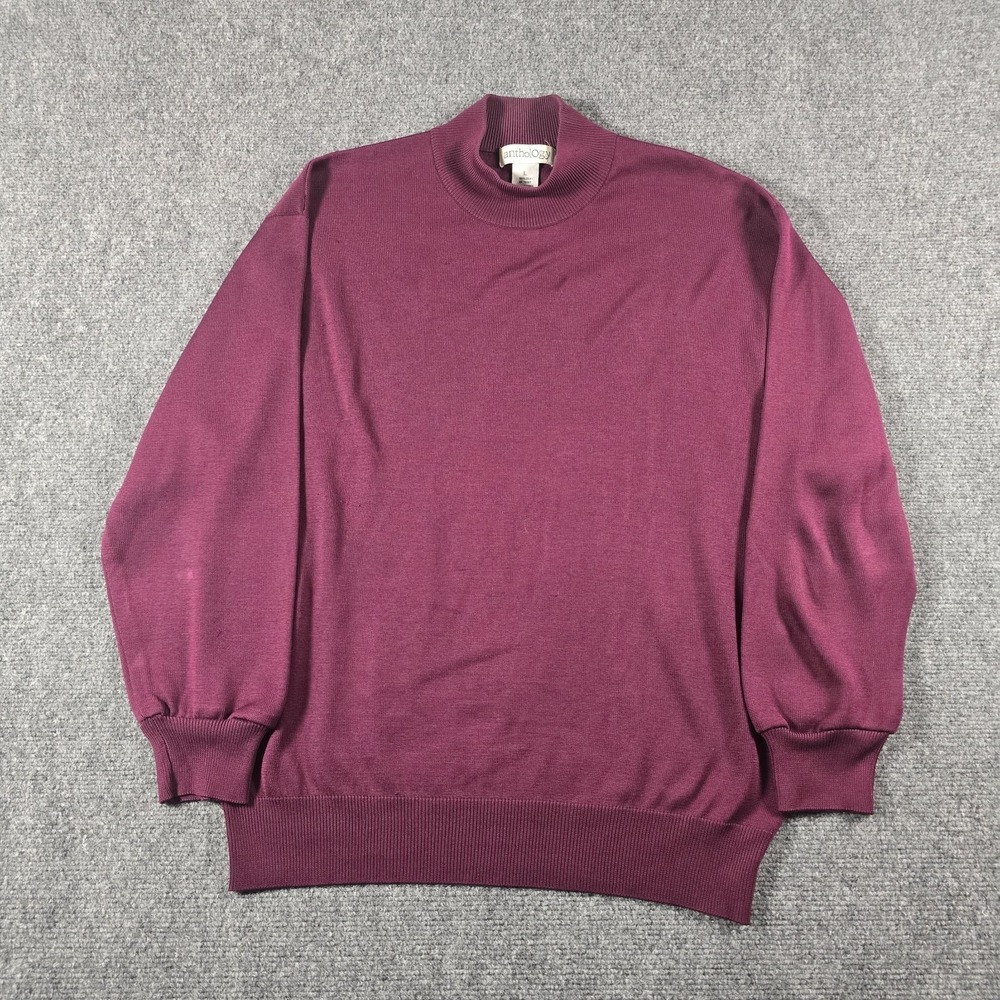 Anthology Silk Sweater Mens Large Burgundy Mock Neck Pullover Long Sleeve